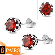 Vintage Royal Crown Celtic Garnet CZ Sterling Silver Stud Earrings - e455